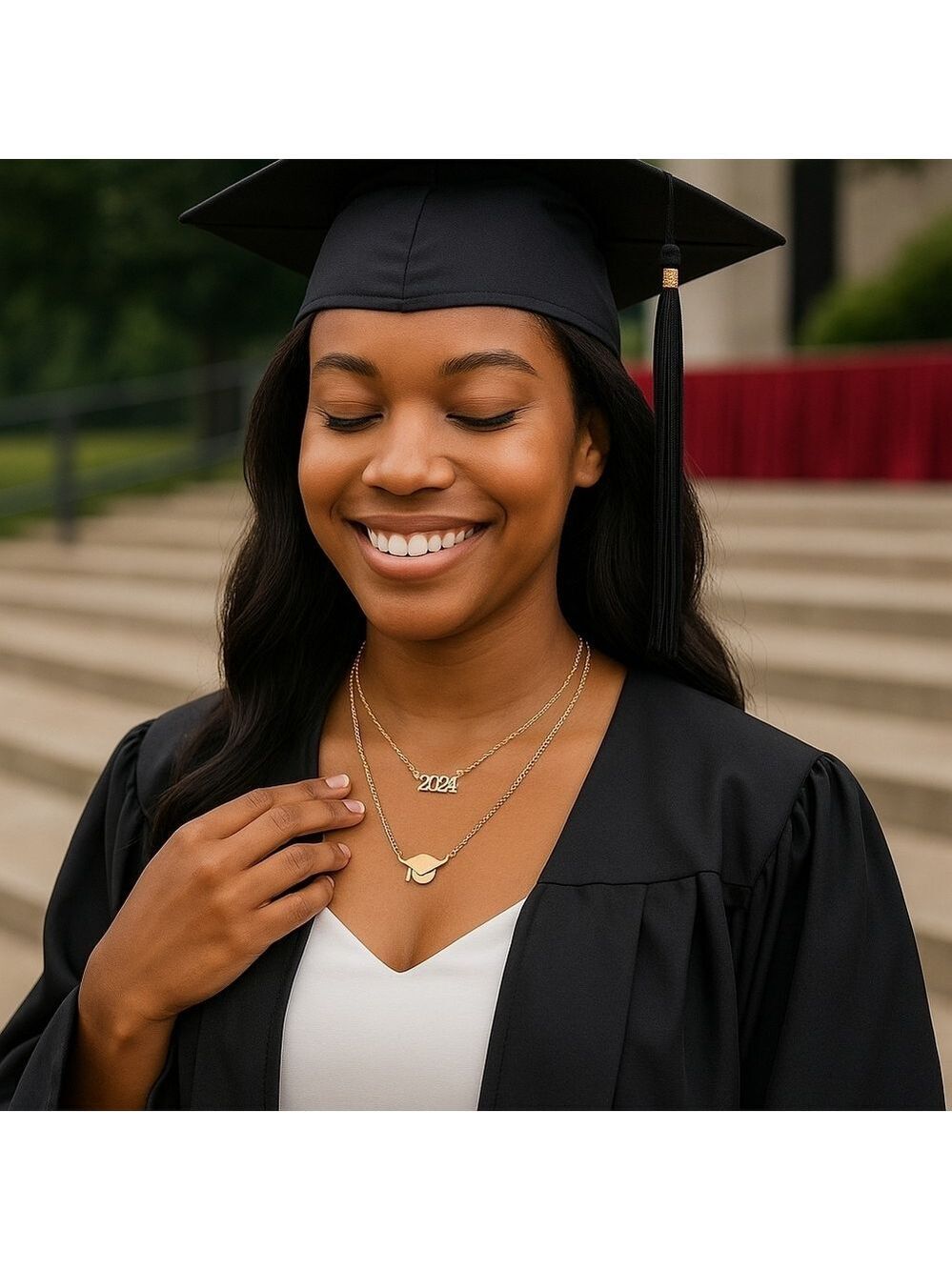 Graduation 2024 Necklace Stickers Organza Bag Bundle